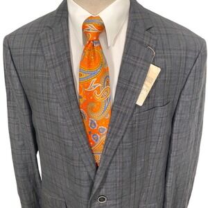Joseph Abboud JOE Blazer Mens 46L Gray Plaid Linen Slim Fit